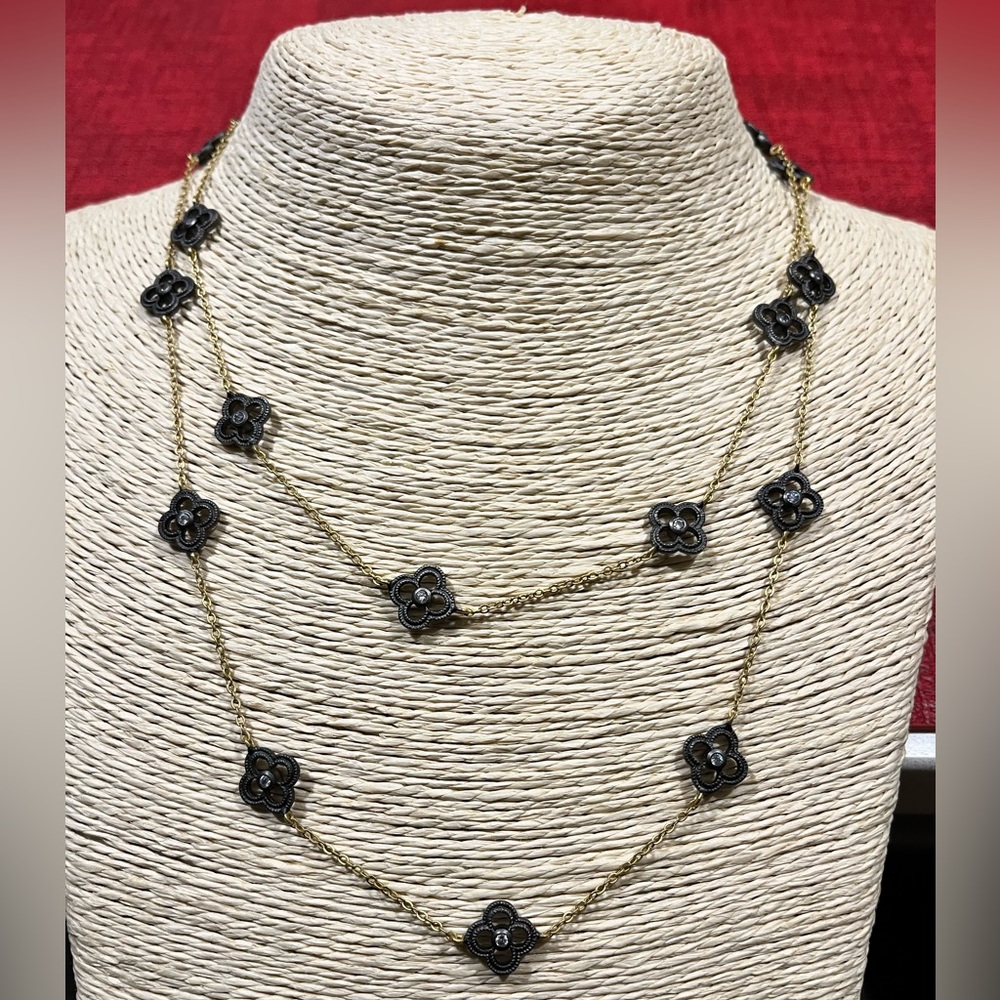 FREIDA ROTHMAN PRE-LOVED AUTHENTIC CLOVER LONG CHAIN STATION NECKLACE
